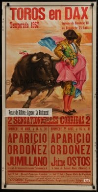 1w448 TOROS EN DAX 21x42 Spanish special poster 1957 cool artwork of matador fighting a bull!