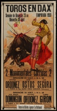 1w450 TOROS EN DAX 21x42 Spanish special poster 1959 cool artwork of matador fighting a bull!