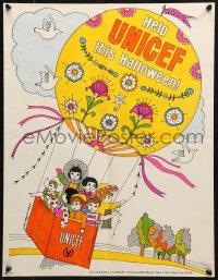 1w453 UNICEF 17x22 special poster 1970s art of kids on balloon, United Nations program!