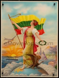 1w454 UNKNOWN POSTER 15x20 special poster 1940s art of Lady Liberty with flag of Lithuania!