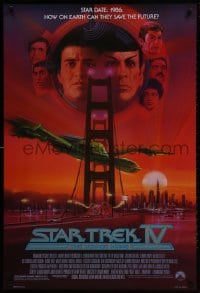 1w925 STAR TREK IV 1sh 1986 art of Leonard Nimoy, Shatner & Klingon Bird-of-Prey by Bob Peak!