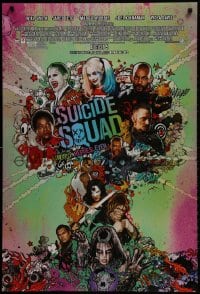 1w941 SUICIDE SQUAD advance DS 1sh 2016 Smith, Leto as the Joker, Robbie, Kinnaman, cool art!