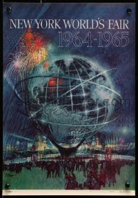1w006 NEW YORK WORLD'S FAIR 11x16 travel poster 1961 art of the Unisphere & fireworks by Bob Peak!