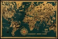 1w009 SCANDINAVIAN AIRLINES SYSTEM 24x36 Danish travel poster 1950s art of world map by Otto Nielsen