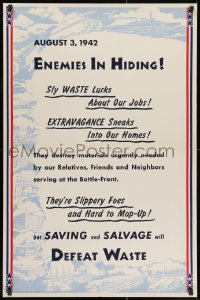 1w065 ENEMIES IN HIDING 25x38 WWII war poster 1942 they're slippery foes and hard to mop-up!