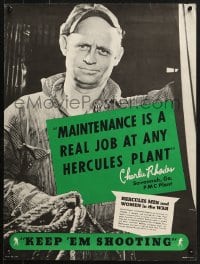 1w081 KEEP 'EM SHOOTING 18x24 WWII war poster 1943 maintenance is a real job at any Hercules plant!