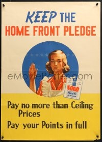 1w082 KEEP THE HOME FRONT PLEDGE 20x28 WWII war poster 1944 WWII, artwork of woman taking the pledge!