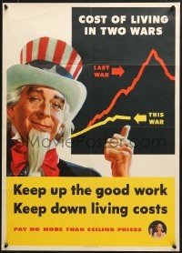 1w083 KEEP UP THE GOOD WORK KEEP DOWN LIVING COSTS 20x28 WWII war poster 1944 Uncle Sam!