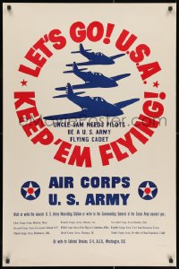 1w084 LET'S GO U.S.A. KEEP 'EM FLYING 25x38 WWII war poster 1941 Uncle Sam needs pilots!