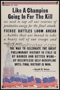 1w086 LIKE A CHAMPION GOING IN FOR THE KILL 25x38 WWII war poster 1943 Independence Hall!