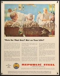 1w097 REPUBLIC STEEL barber shop style 22x28 WWII war poster 1940s Buy War Bonds and Stamps!