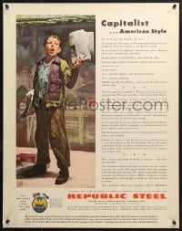 1w098 REPUBLIC STEEL Capitalist style; 22x28 WWII war poster 1940s Buy War Bonds and Stamps!