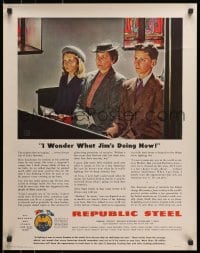 1w099 REPUBLIC STEEL church style 22x28 WWII war poster 1940s Buy War Bonds and Stamps!