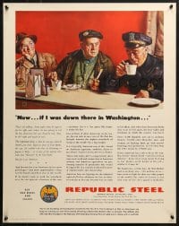 1w100 REPUBLIC STEEL diner style 22x28 WWII war poster 1940s Buy War Bonds and Stamps!
