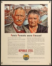 1w102 REPUBLIC STEEL Pete's Parents style 22x28 WWII war poster 1940s Buy War Bonds and Stamps!