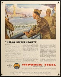 1w103 REPUBLIC STEEL Statue of Liberty style 22x28 WWII war poster 1940s Buy War Bonds and Stamps!