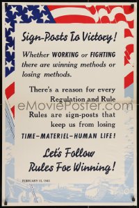 1w110 SIGN-POSTS TO VICTORY 25x38 WWII war poster 1943 flag and military equipment!
