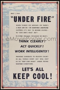 1w121 UNDER FIRE 25x38 WWII war poster 1944 under trying wartime conditions let's all keep cool!