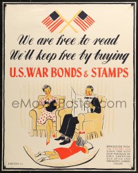 1w126 WE ARE FREE TO READ 23x29 WWII war poster 1940s we'll keep free by buying war bonds & stamps!
