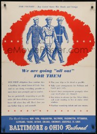 1w127 WE ARE GOING ALL OUT FOR THEM 26x36 WWII war poster 1940s United States War Bonds and Stamps!