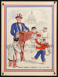 1w129 WE'VE MADE A MONKEY OUT OF YOU 15x20 WWII war poster 1943 art of Uncle Sam and monkey Hitler!