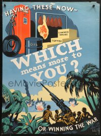 1w132 WHICH MEANS MORE TO YOU 20x27 WWII war poster 1943 Home Front, beach artillery by Miller!