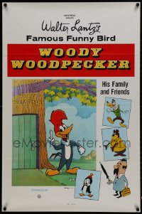 1w994 WOODY WOODPECKER 1sh 1960s Walter Lantz directed cartoon, angry bird w/slingshot!