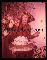 1x359 GYPSY 4x5 transparency 1962 happy Rosalind Russell lighting candle on birthday cake!