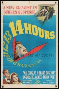 1y011 14 HOURS 1sh 1951 Richard Basehart, Paul Douglas, Barbara Bel Geddes, cool clock design!