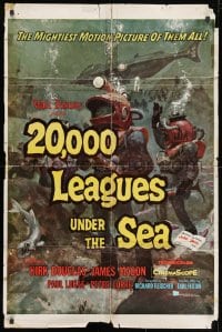 1y016 20,000 LEAGUES UNDER THE SEA style A 1sh 1955 Jules Verne classic, great scenes from the movie!