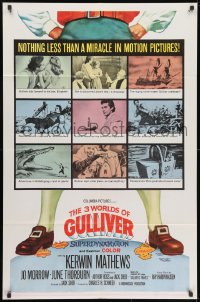 1y006 3 WORLDS OF GULLIVER 1sh 1960 Ray Harryhausen fantasy classic, art of giant Kerwin Mathews!
