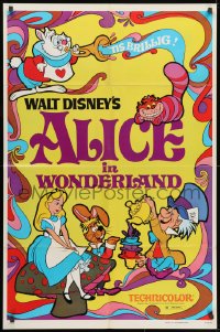 1y031 ALICE IN WONDERLAND 1sh R1974 Walt Disney, Lewis Carroll classic, cool psychedelic art!