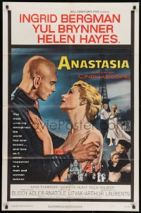 1y041 ANASTASIA 1sh 1956 great romantic art of Ingrid Bergman & Yul Brynner!