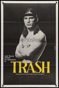 1y046 ANDY WARHOL'S TRASH 1sh 1970 close up of barechested Joe Dallessandro, Andy Warhol classic!