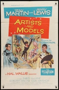 1y056 ARTISTS & MODELS 1sh 1955 Dean Martin & Jerry Lewis, sexy Shirley MacLaine, great art!