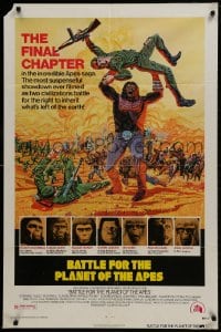 1y075 BATTLE FOR THE PLANET OF THE APES 1sh 1973 great sci-fi artwork of war between apes & humans!