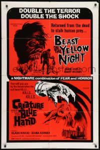 1y077 BEAST OF THE YELLOW NIGHT/CREATURE WITH BLUE HAND 1sh 1971 wild horror double-bill!