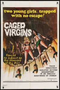 1y146 CAGED VIRGINS 1sh 1973 two sexy young girls trapped with no escape, great horror art!