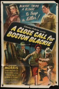 1y187 CLOSE CALL FOR BOSTON BLACKIE 1sh 1946 Chester Morris, Lynn Merrick, Richard Lane, rare!