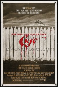 1y217 CUJO 1sh 1983 Stephen King, horrifying artwork of bloody fence & house by Robert Tanenbaum!