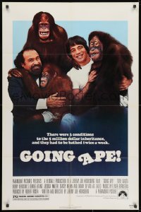 1y363 GOING APE 1sh 1981 great image of Tony Danza & Danny DeVito with orangutans!