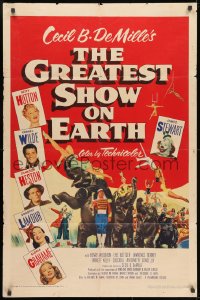 1y383 GREATEST SHOW ON EARTH 1sh 1952 best image of James Stewart, Betty Hutton & Emmett Kelly!
