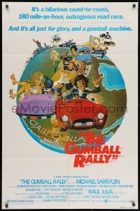 1y387 GUMBALL RALLY style A 1sh 1976 Michael Sarrazin, wacky art of car racing around the world!