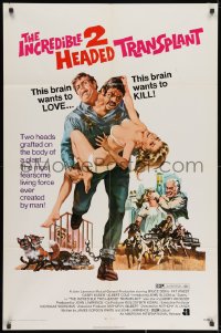 1y446 INCREDIBLE 2 HEADED TRANSPLANT 1sh 1971 one brain wants to love, the other wants to kill!