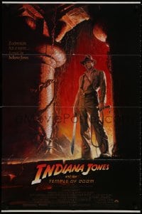 1y451 INDIANA JONES & THE TEMPLE OF DOOM 1sh 1984 of Harrison Ford by Bruce Wolfe, white borders!