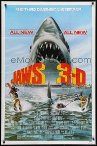 1y473 JAWS 3-D 1sh 1983 great Gary Meyer shark artwork, the third dimension is terror!