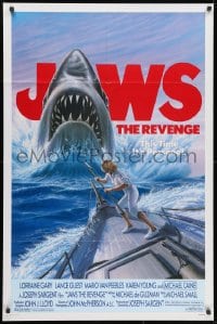 1y474 JAWS: THE REVENGE 1sh 1987 great artwork of shark attacking ship, this time it's personal!