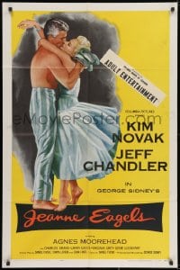 1y475 JEANNE EAGELS 1sh 1957 best romantic artwork of Kim Novak & Jeff Chandler kissing!