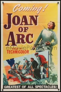 1y478 JOAN OF ARC style B teaser 1sh 1948 different art of Ingrid Bergman in armor & wounded!