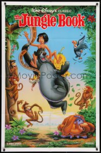 1y487 JUNGLE BOOK DS 1sh R1990 Walt Disney cartoon classic, image of Mowgli & friends!